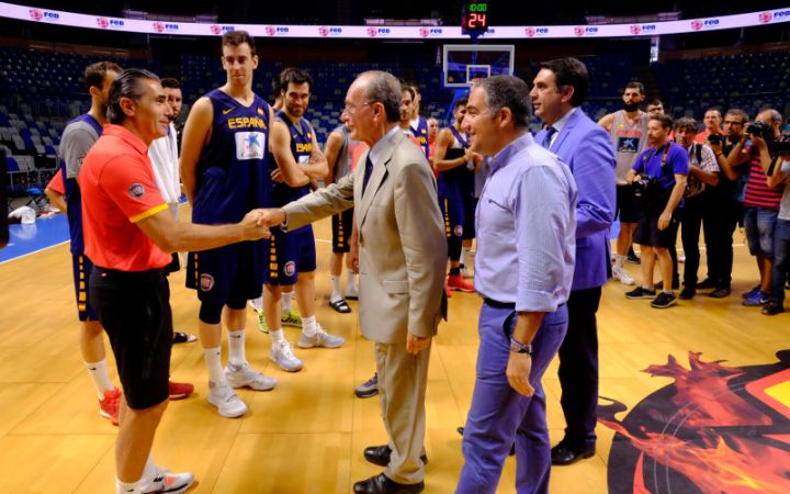 Primer entrenamiento de la Selección Española de Baloncesto, desarrollado en el Pabellón Martín Carpena.