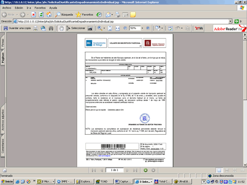 Volante de Empadronamiento en PDF